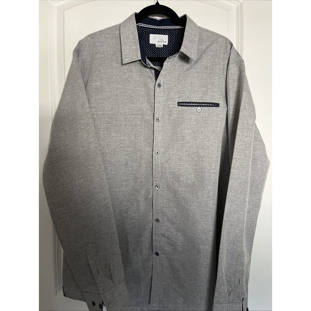 Craft Flow Shirt Mens XL Light Gray Button Down Long Sleeve Casual Contrast